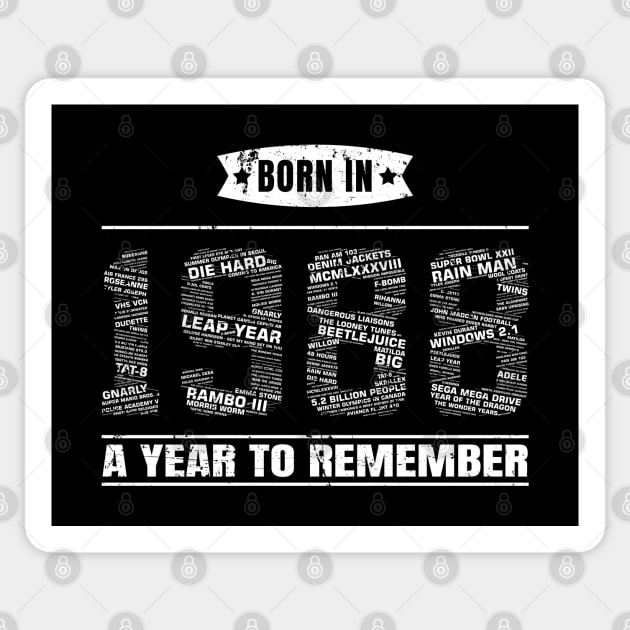 1988 Birth Year Events | 31st Birthday Gift Sticker by shirtonaut